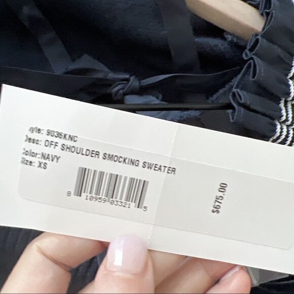 Adeam Womens Off Shoulder Smocking Sweater Navy Blue Cotton Size Extra Small - Picture 12 of 13